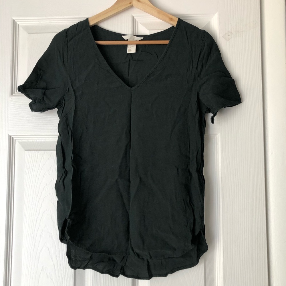 H&M Green VNeck High Low Blouse
